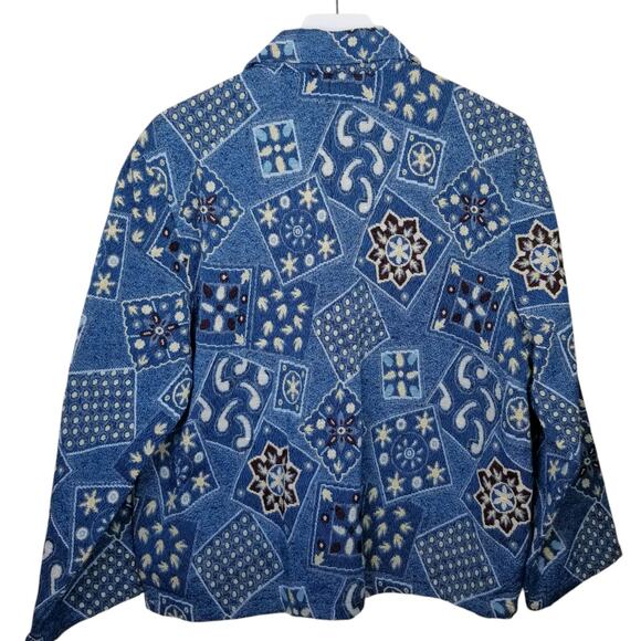 JANE ASHLEY Casual Lifestyle Woven Blue Cotton Blend Western Chore Jacket Size L - Picture 6 of 9